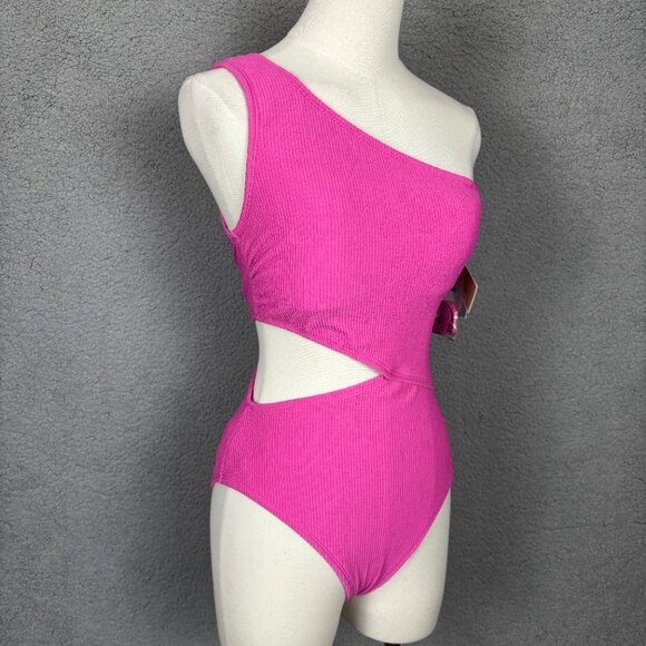 Michael Michael Kors Women's One-Shoulder Side-Cutout Swimsuit Pink Size 6 NWT's - Picture 3 of 8